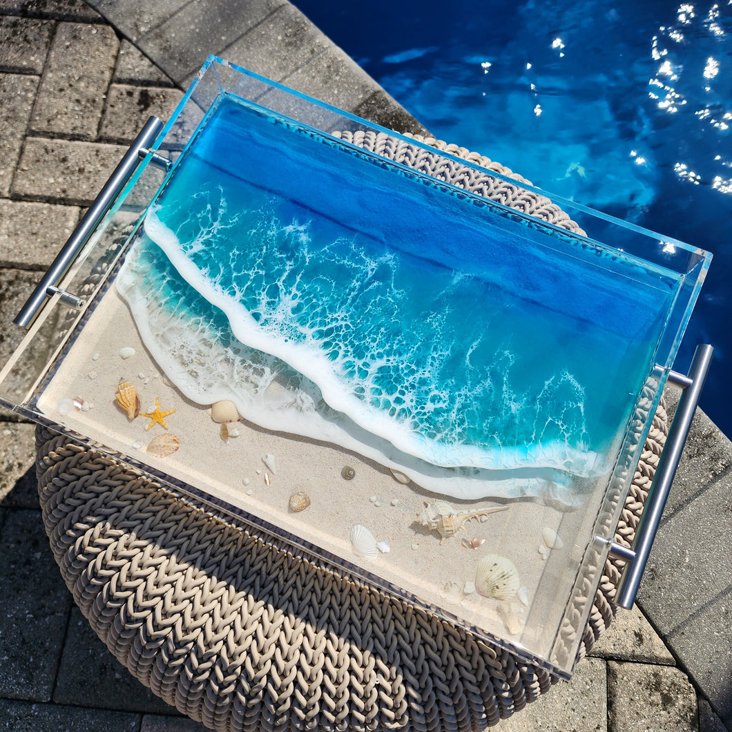 Ocean Wave Acrylic Tray with Silver Handles