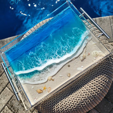 Load image into Gallery viewer, Ocean Wave Acrylic Tray with Silver Handles
