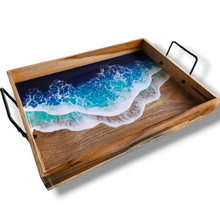 Load image into Gallery viewer, Crashing Waves Mango Wood Tray with Handles