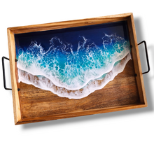 Load image into Gallery viewer, Crashing Waves Mango Wood Tray with Handles