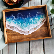 Load image into Gallery viewer, Crashing Waves Mango Wood Tray with Handles