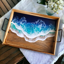 Load image into Gallery viewer, Crashing Waves Mango Wood Tray with Handles