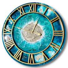 Load image into Gallery viewer, Turquoise and Gold Island 20" Clock