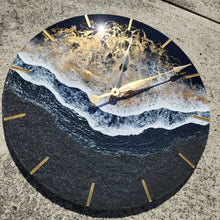 Load image into Gallery viewer, Black and Gold Wave Clock 20"