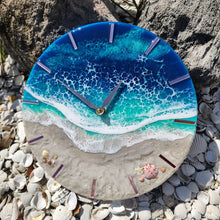 Load image into Gallery viewer, Blue Wave 12" Clock (pink ticks)