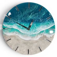 Load image into Gallery viewer, Turquoise Wave 12" Clock (silver ticks)