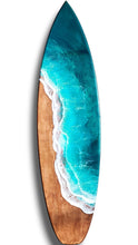 Load image into Gallery viewer, 5ft Teal Wave Surfboard Wall Art