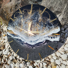 Load image into Gallery viewer, Black and Gold Wave Clock 12"