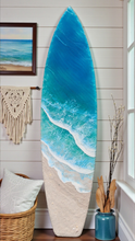 Load image into Gallery viewer, 4ft Tropical Beach Surfboard Wall Art (Glow/UV Reactive)