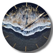 Load image into Gallery viewer, Black and Gold Wave Clock 20"
