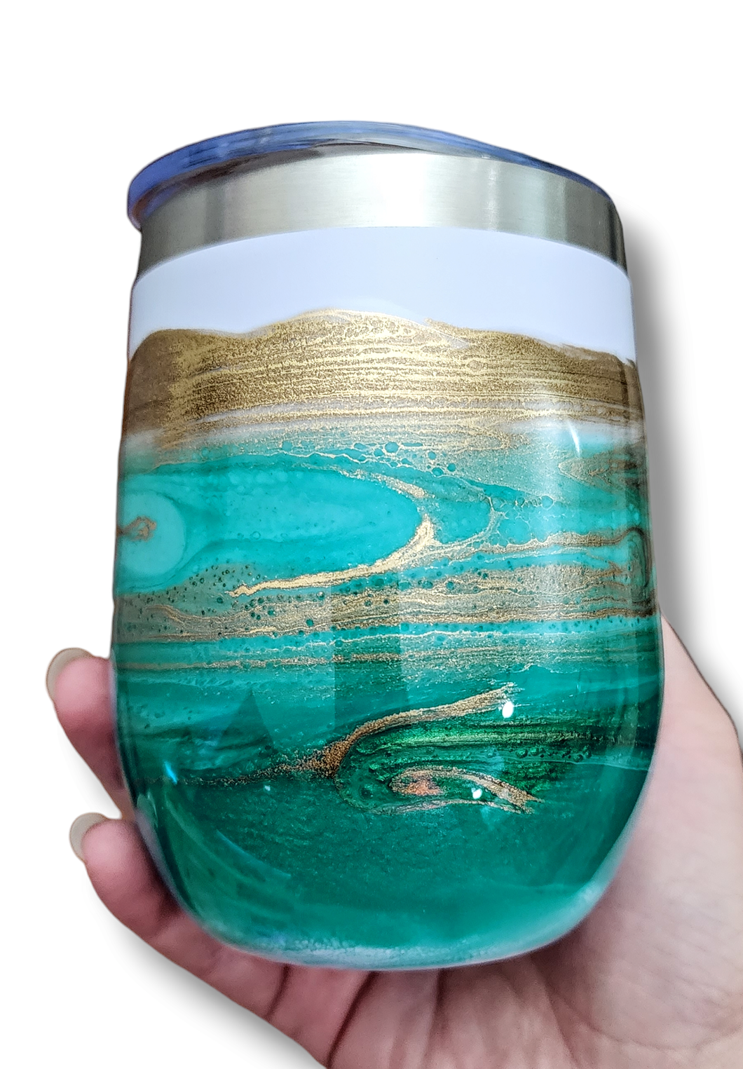 12oz. Green & Gold Tumbler - White Base