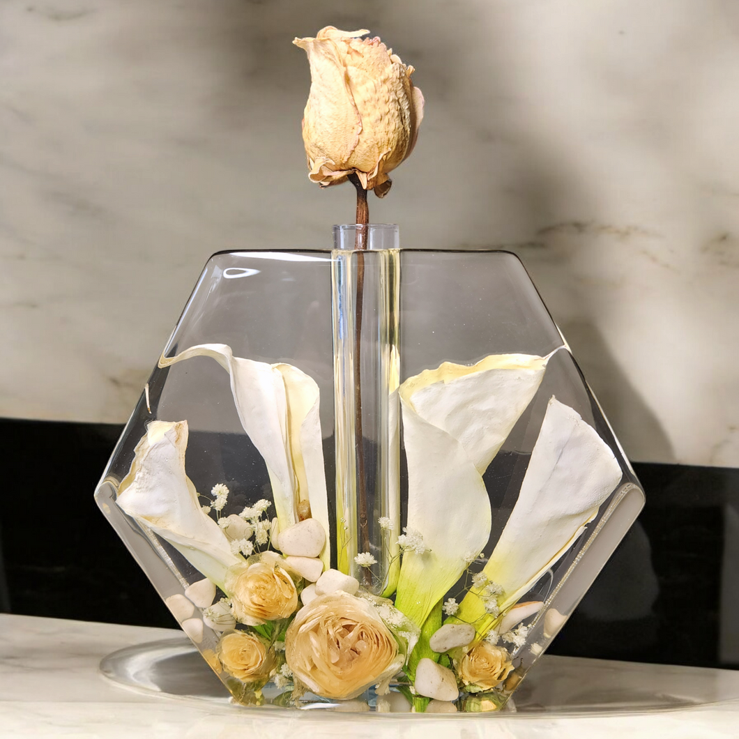 Reserved for Sydney - Hexagon Vase Custom Floral Preservation