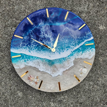 Load image into Gallery viewer, Blue Wave 12" Clock (gold ticks)
