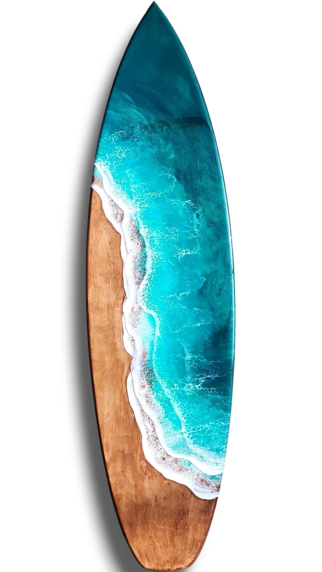 5ft Teal Wave Surfboard Wall Art – Crafted by Rachel