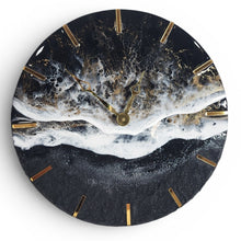 Load image into Gallery viewer, Black and Gold Wave Clock 12"
