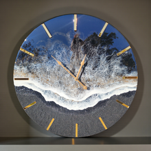 Load image into Gallery viewer, Black and Gold Wave Clock 24"
