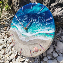 Load image into Gallery viewer, Blue Wave 12" Clock (pink ticks)
