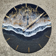 Load image into Gallery viewer, Black and Gold Wave Clock 20"
