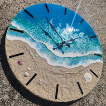 Load image into Gallery viewer, Bioluminescent Tropical Beach Clock 16" (Glow/UV Reactive)
