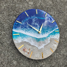 Load image into Gallery viewer, Blue Wave 12" Clock (gold ticks)
