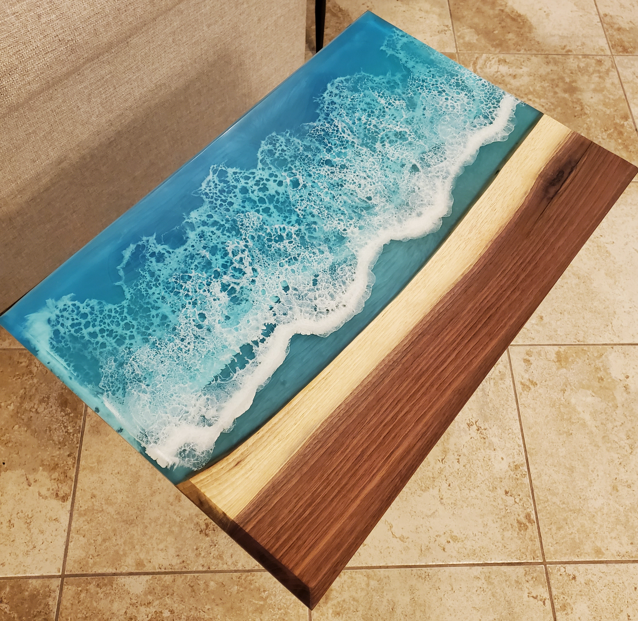 Ocean Wave Walnut Resin Side Table – Crafted by Rachel