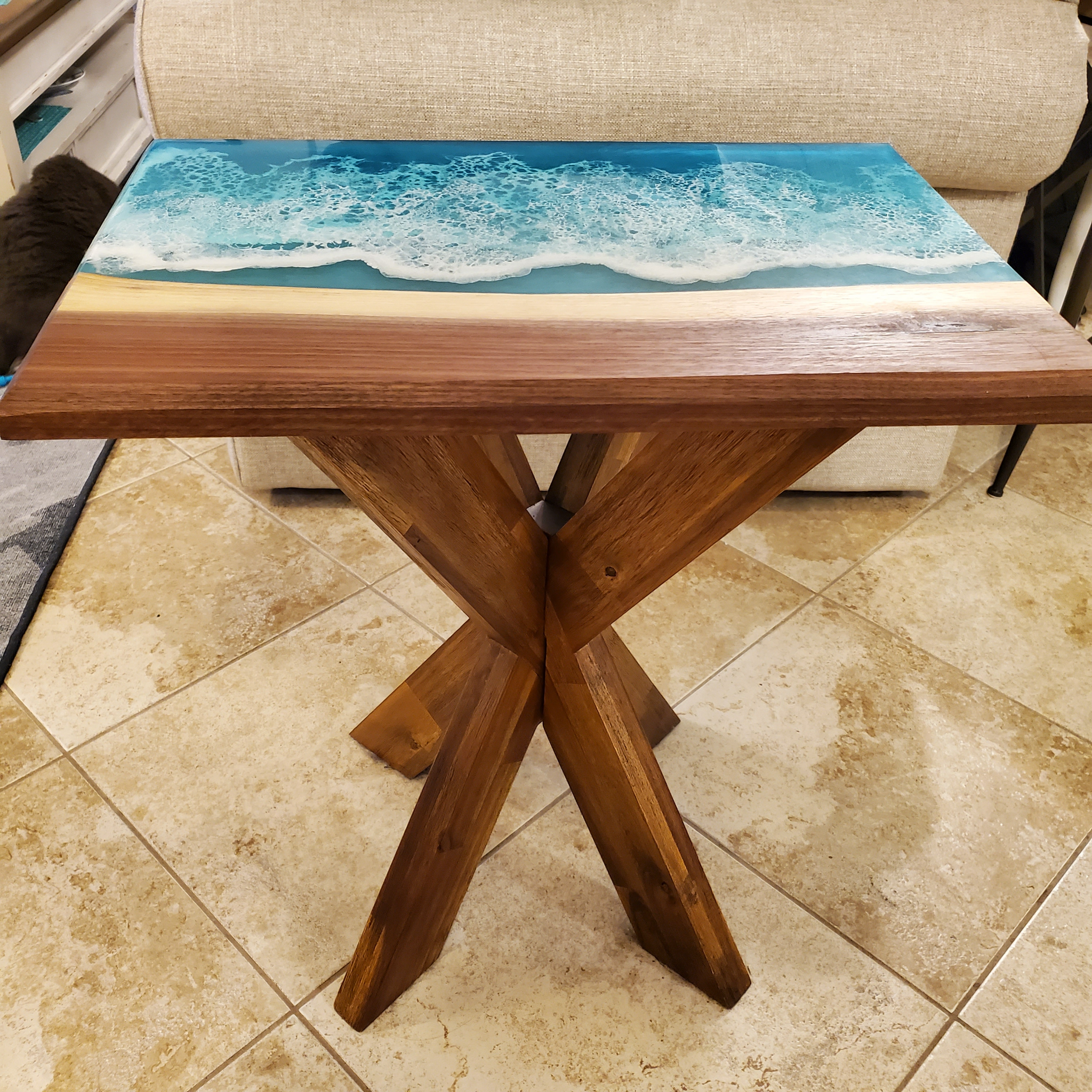 Ocean Wave Walnut Resin Side Table – Crafted by Rachel